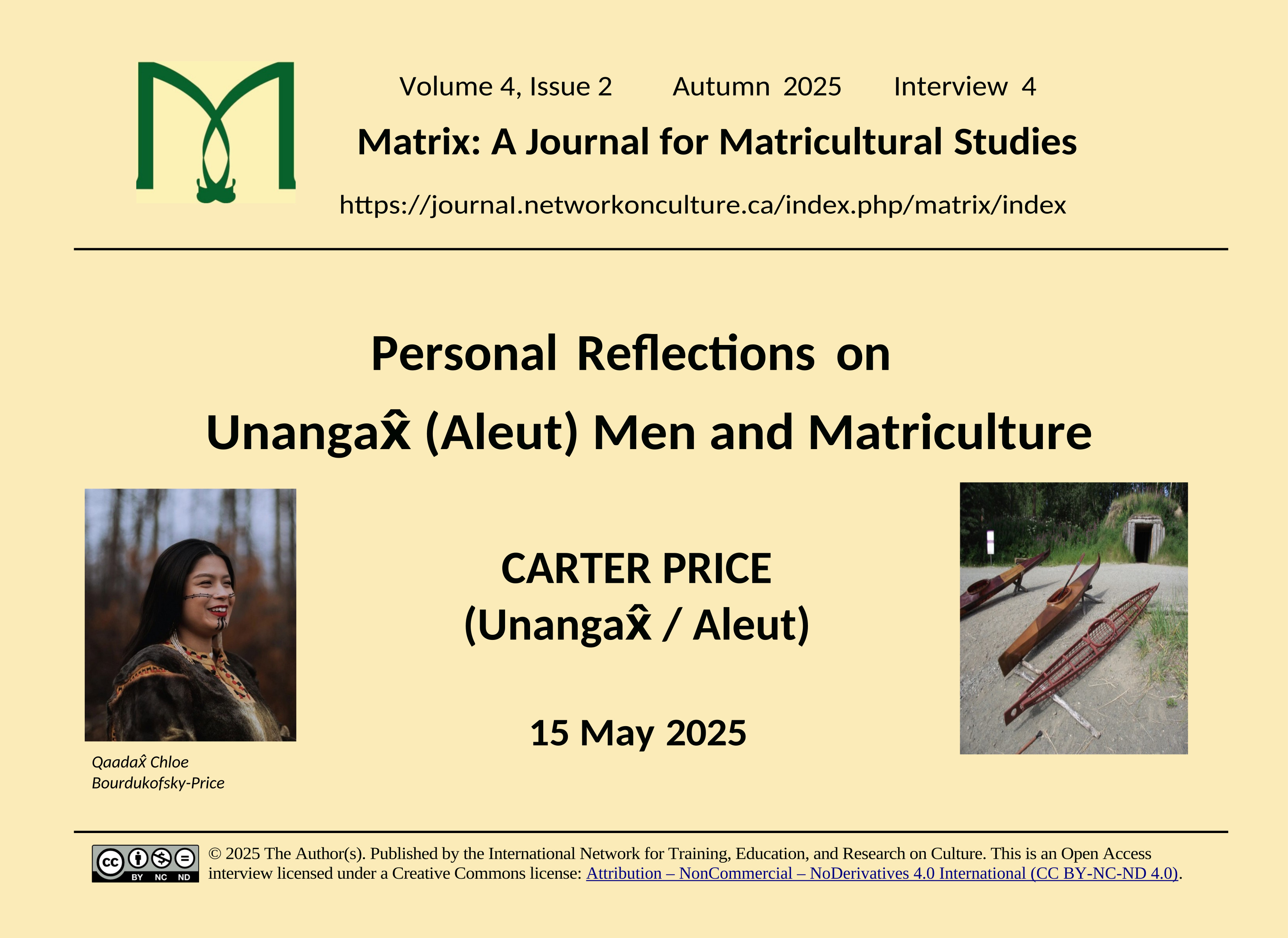 Title card for Carter Price recorded interview, Personal Reflections on Unangax̂ (Aleut) Men and Matriculture