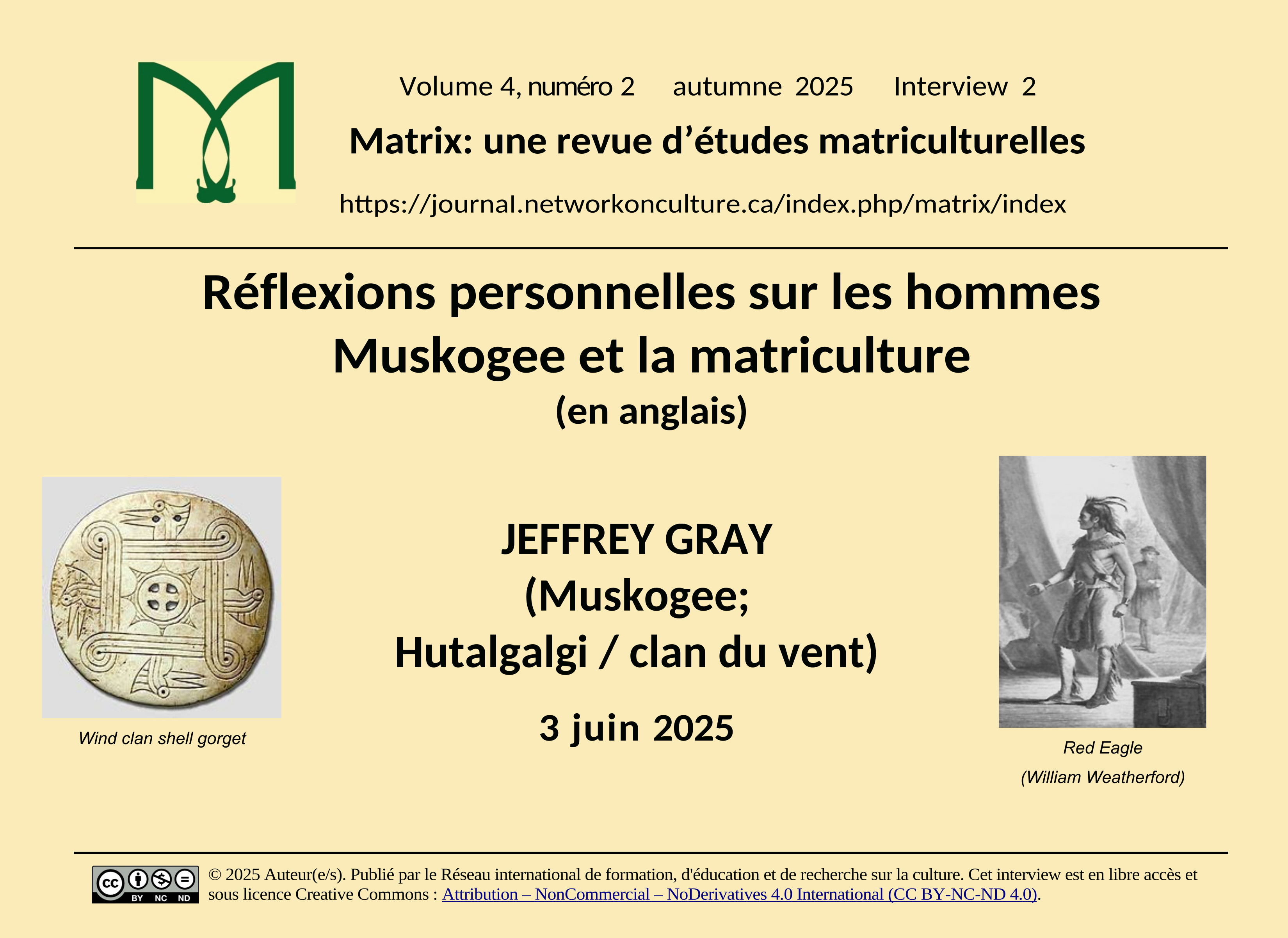 Carte de titre pour Jeff Grey, Réflexions personnelles sur les hommes Muskogee et la matriculture 