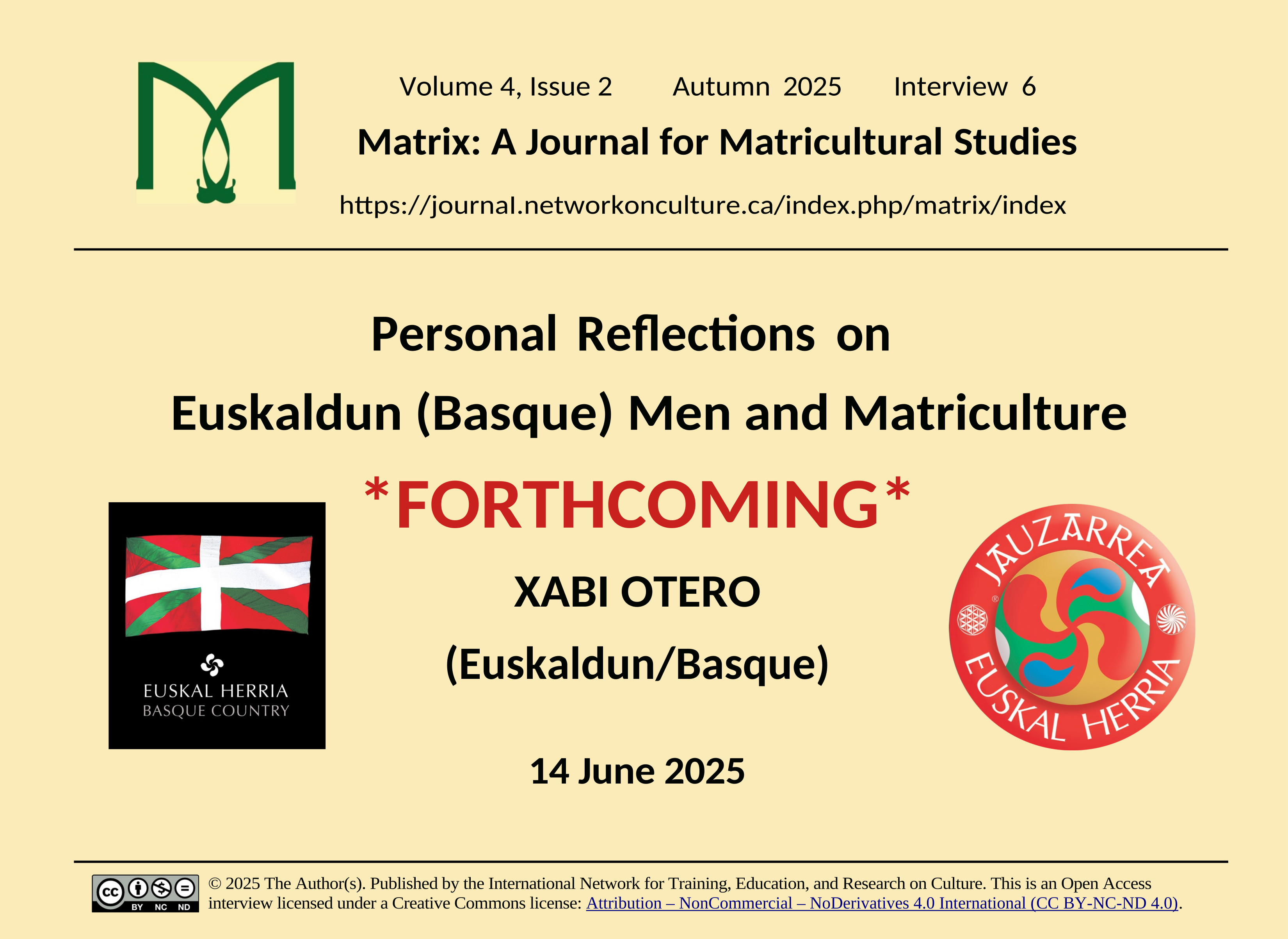 Title card for Xabi Otero recorded interview, Personal Reflections on Euskaldun (Basque) Men and Matriculture