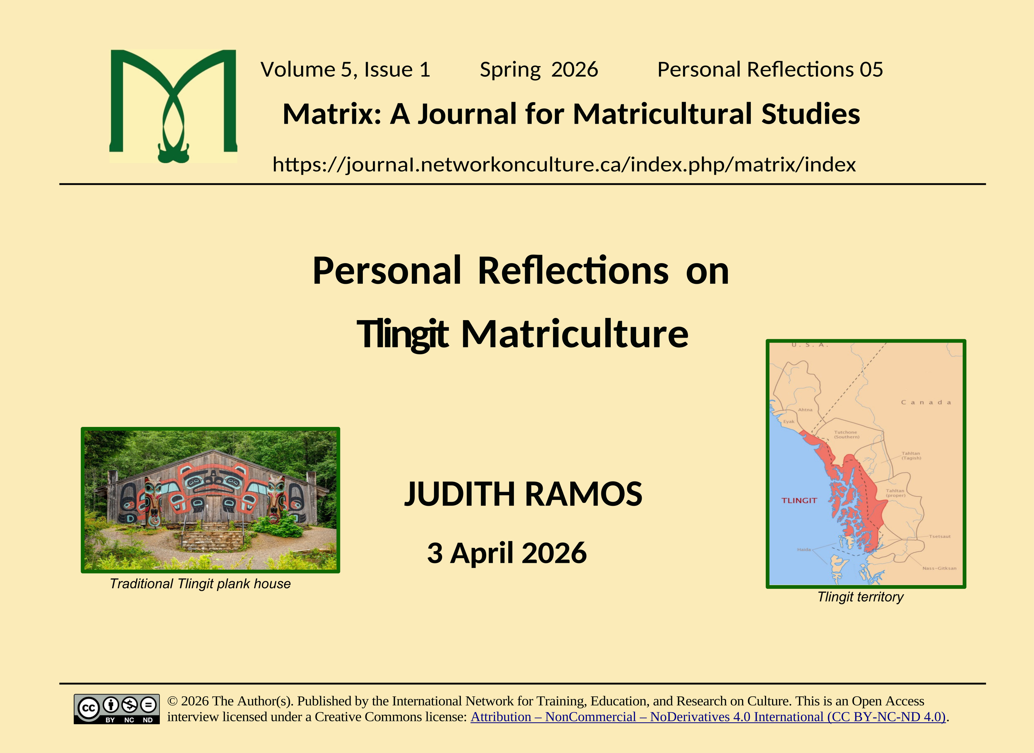 Title card for Judith Ramos' recorded interview 'Personal Reflections on Tlingit Matriculture'